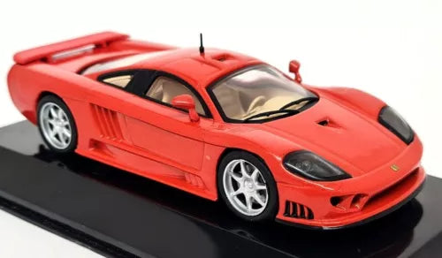 Orange Saleen S7R 2001 diecast model car with silver wheels, front three-quarter view