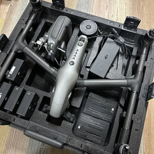 Drone body and batteries in hard case with molded compartments