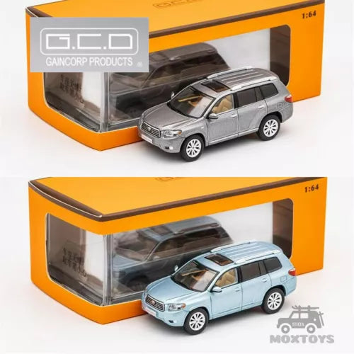 1:64 diecast SUV model car in gray with silver accents, shown with clear display box