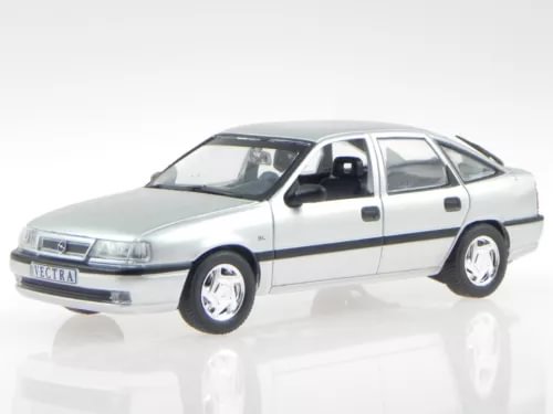 Opel Vectra A hatchback diecast model car, silver, 3/4 front view