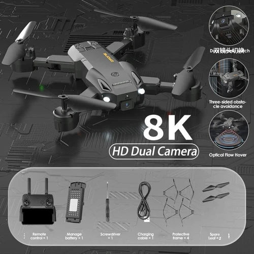 8K GPS quadcopter drone with dual HD cameras and obstacle avoidance sensors