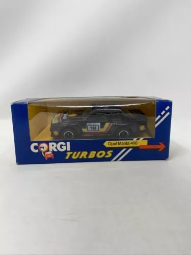 Black and blue diecast toy car in retail box, Opel Manta 400 Turbos styling