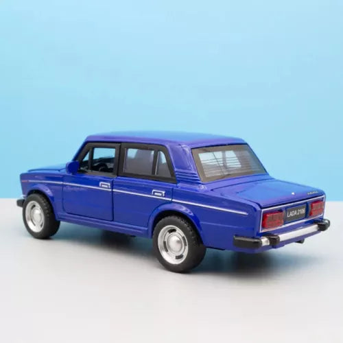LADA Niva 2106 alloy diecast toy car in blue, rear 3/4 view