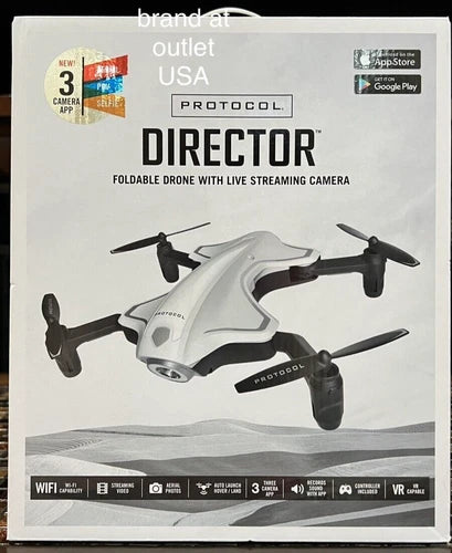 Foldable gray quadcopter drone with HD live streaming camera, three rotor arms.