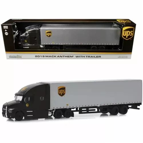 UPS delivery truck with trailer diecast model, dark gray box packaging, 1/64 scale