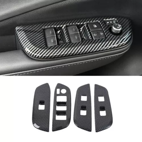 Carbon-fiber style car door switch panel cover set, black