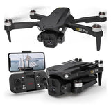RC drone with dual cameras, four propellers, and handheld controller with screen