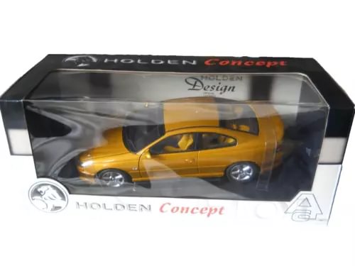 Mustard metallic 1:18 diecast Holden concept coupe model in clear display box