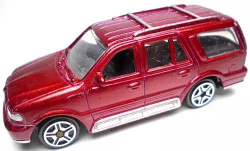 Red 1:64 scale diecast SUV truck model with silver wheels and side windows