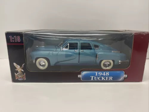 1948 Tucker diecast model car, aqua blue, in display box, 1:18 scale