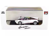1/64 diecast roadster model car, white metallic with red racing stripes, open top