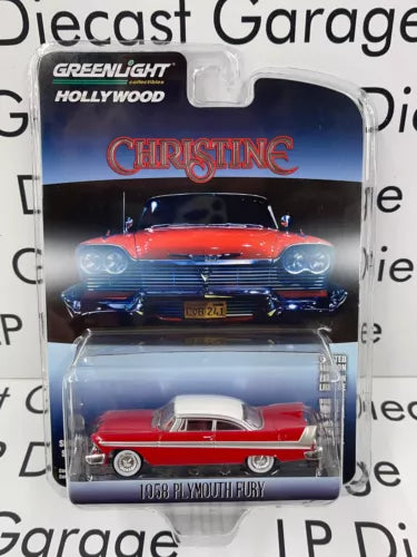 Red 1:64 diecast Plymouth Fury movie car with chrome details in blister pack