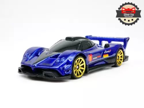 PAGANI ZONDA R racing diecast model car, 1:64, blue with yellow wheels
