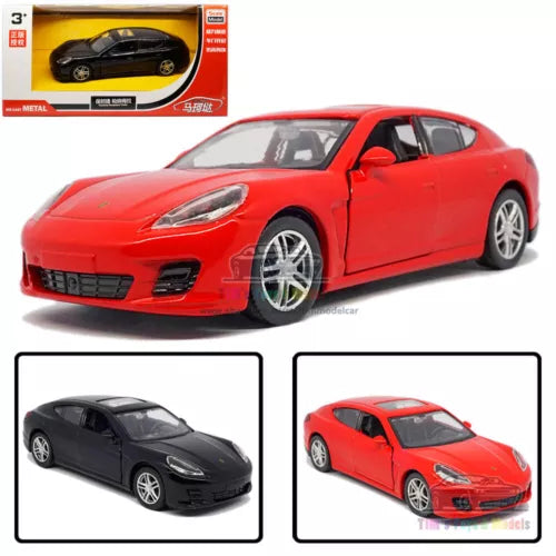 Diecast model car, red 1/36 scale sports car toy with display box.