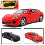 Diecast model car, red 1/36 scale sports car toy with display box.