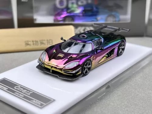 Electroplated racing sports diecast car model in dark green and purple