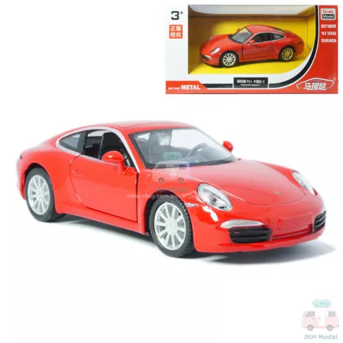 1:36 Porsche 911 Carrera S red metal diecast model car, open door