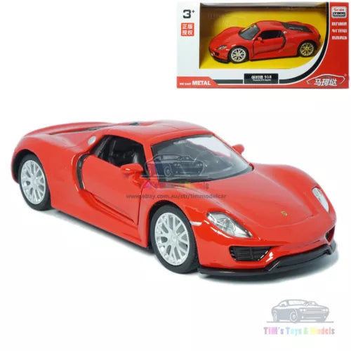 Porsche 918 Spyder diecast model car toy, red sports car with detailed wheels