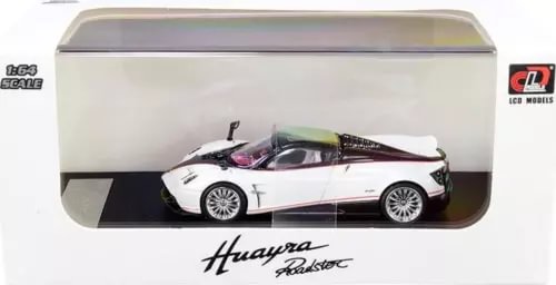 1/64 diecast roadster model, white metallic with carbon accents and red stripes