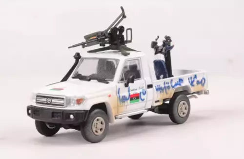 White pickup truck diecast toy with crane equipment and decals
