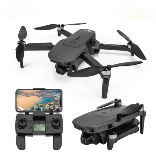 GPS 4K camera drone with foldable propellers and remote controller, dark gray