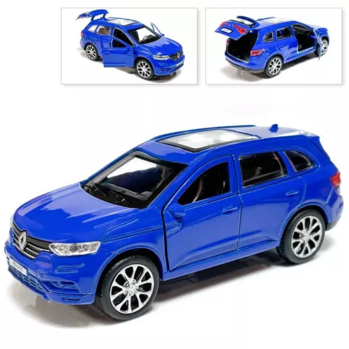 Renault Koleos diecast SUV model car, blue, front three-quarter view, 1/36 scale