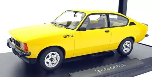 Yellow 1977 Opel Kadett GT/E diecast model car, side view, front and rear wheels visible