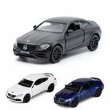 1:36 scale diecast coupe model car, dark gray with detailed grille and AMG badge