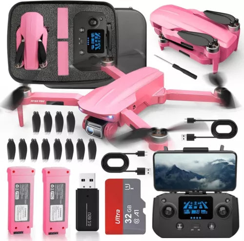 Drones with Camera 4k 40 Mins Flight Time GPS FPV Brushless Motor W/32GB TF Pink Drone