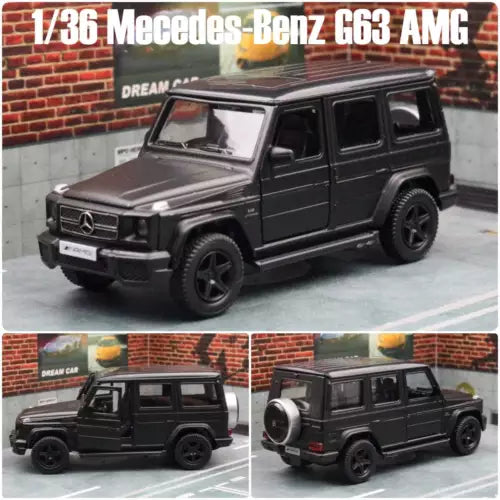 1/36 scale Mercedes-Benz G63 AMG diecast model car, black SUV with detailed grille
