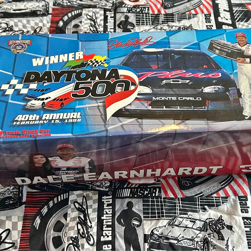 Boxed blue Daytona 500 1:18 diecast race car model with number 500 graphics