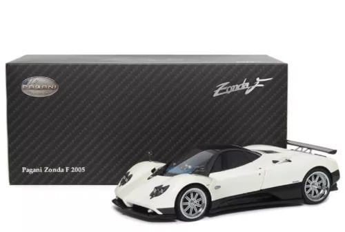 1:18 diecast model car, white Pagani Zonda F 2005 with black accents