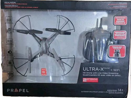 WiFi HD drone in retail box with Ultra-X branding and protective plastic cover
