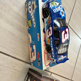 Blue NASCAR diecast race car with red and white #3 on box