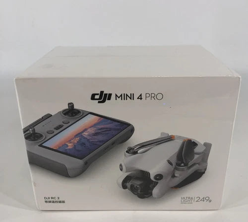 DJI Mini 4 Pro drone kit in box with remote controller and foldable drone