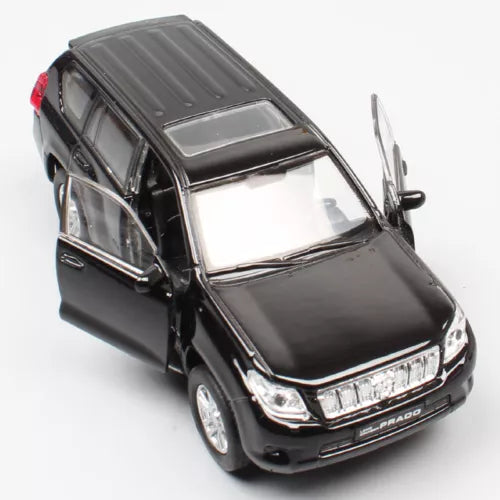 Black 1:36 scale diecast SUV toy with pull-back action, detailed front and grille
