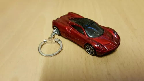 Red diecast toy car keyring keychain with silver metal key loop