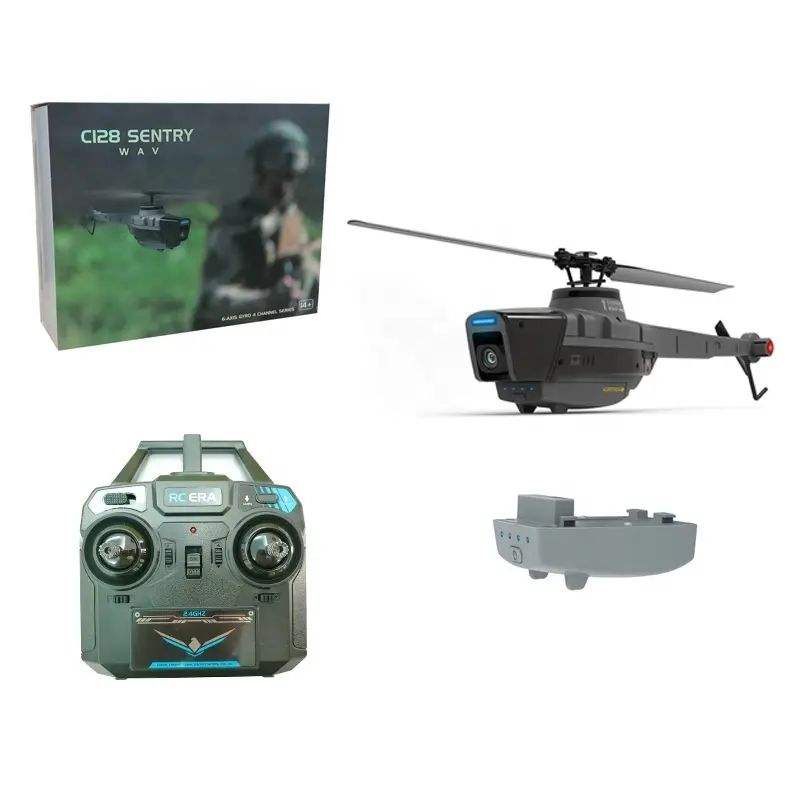 RC mini single-propeller helicopter drone with controller, dark gray and black