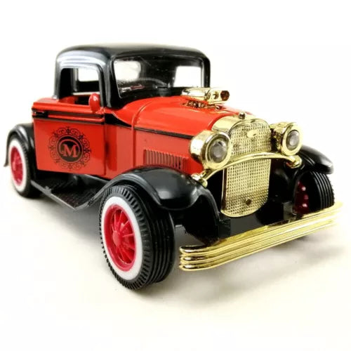 Red and black diecast coupe car with gold grille and front 3/4 view.