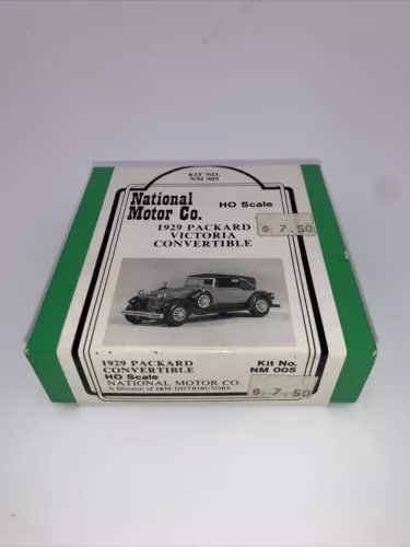 HO scale diecast car kit box with 1929 Packard club sedan illustration