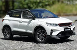 1/18 scale white Geely BinYue diecast car toy model, front three-quarter view