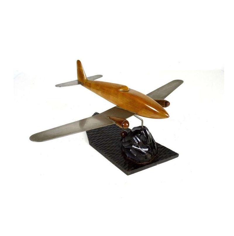 RC mini quadcopter drone with wooden airplane body and four propellers