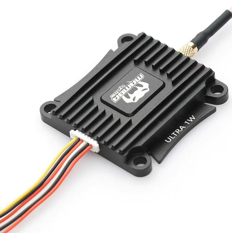 DIATONE MAMBA Ultra 1000 video transmitter with cooling fins and wire leads, black