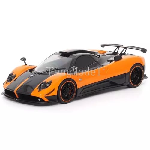 1:18 scale orange and black Pagani Zonda Cinque diecast sports car with rear wing