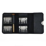 26-in-1 precision screwdriver set with assorted bits in black storage pouch