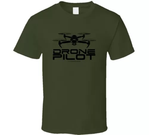 Olive T-shirt with black quadcopter and DRONE PILOT front print