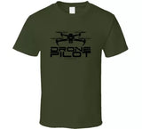 Olive T-shirt with black quadcopter and DRONE PILOT front print