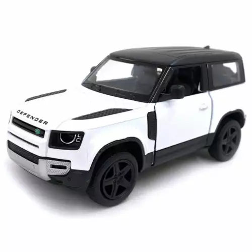 White 1:36 diecast SUV model car with black hood and wheels