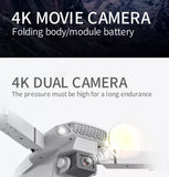 Foldable quadcopter drone, gray with dual camera module