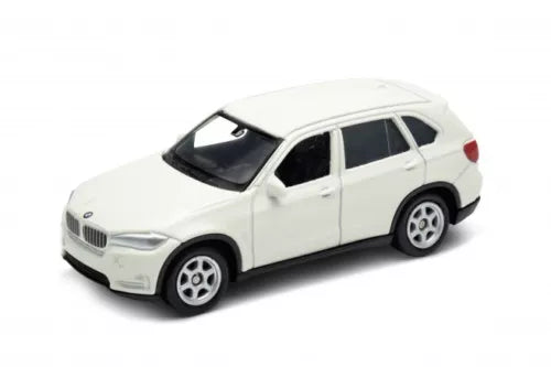 BMW X5 diecast model car toy, white SUV with black windows, 1:60/1:64 scale